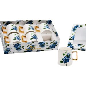 Set 6 tazas de porcelana, diseño flor azul(KX 3182-BU-6S)