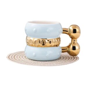 Taza individual porcelana, Celeste con dorado, (KX 7160-10)