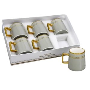 Set 6 tazas porcelana gris,diseño lineas horizontales (KX 3182X-GA-6S)