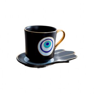 Taza ojo turco, plato mano fatima, porcelana negra(ZHBD0332)
