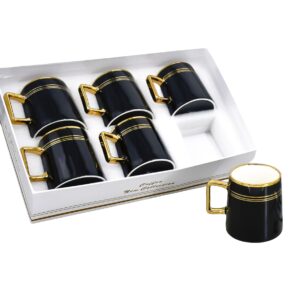 Set 6 tazas de porcelana negra,diseño lineas horizontales (KX 3182X-BA-6S)