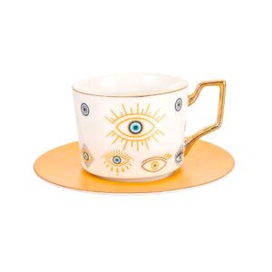 Taza blanca varios ojos, plato ojo turco Amarillo(ZHBD-CF0159)