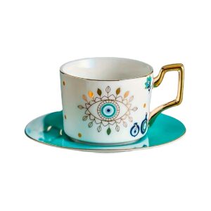 Taza blanca varios ojos, plato ojo turco Celeste (ZHBD-CF0161)
