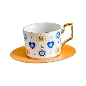 Taza blanca ojos y corazones, plato ojo turco Amarillo(ZHBD-CF0162)
