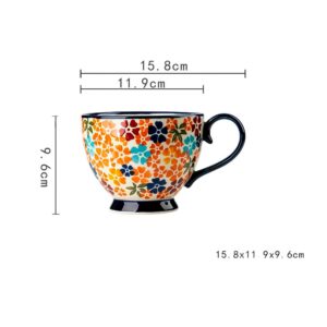 Taza individual grande, cerámica floreada