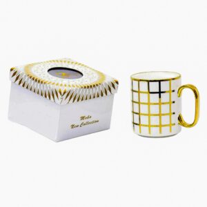 Taza individual de porcelana, diseño de cuadricula.