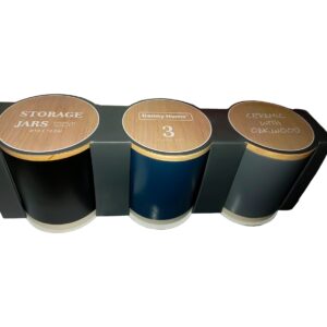 Set 3 tarros de porcelana con tapa de bambú Gris, Azul y Negro Danny Home (T06-92)