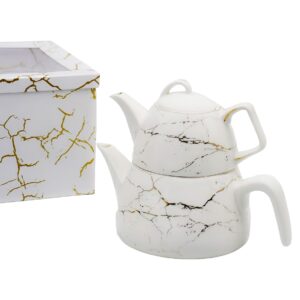 Tetera 2 niveles de porcelana, diseño grietas (KX 2549-W-2S)