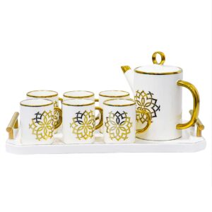 Set de té de porcelana, 1 tetera, 1 bandeja y 6 tazas, diseño mandala (KX 3183N5-8S)