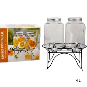 Set 2 dispensadores de bebida con base metal negro, 4 L(KX WTJ11)