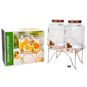 Set 2 dispensadores de bebida con base metal cobre, 4 L(KX WTJ12)