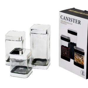 Set 3 especieros de vidrio, plateado cuadrado kx-114-10