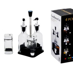 Set 4 especieros de vidrio plateado cuadrado con aceiteros Kx-114-9