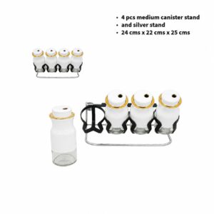 Set 4 especieros de vidrio, blanco y dorado (KX-724-5)
