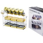 Set 8 especieros de vidrio, dorado cuadrado en 2 niveles horizontal (KX-114-1)