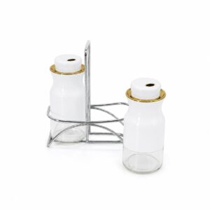 Set 2 especieros de vidrio, blanco con dorado (KX 724-10)