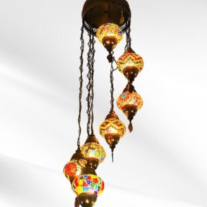 Lámpara turca de techo en espiral, multicolor 7 globos, 5pulg con tapa y transparentes