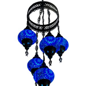 Lampara turca azul de techo 5 globos,5 pulg sin tapa y con arcilla