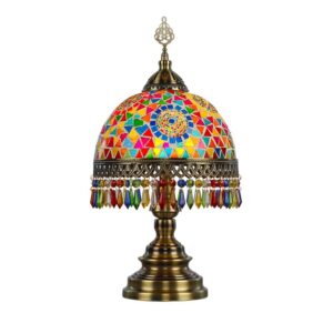 Lámpara de mesa vitral multicolor, forma de hongo