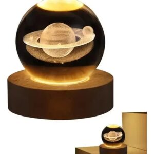 Lámpara de mesa esférica holográfica, diseño Saturno.