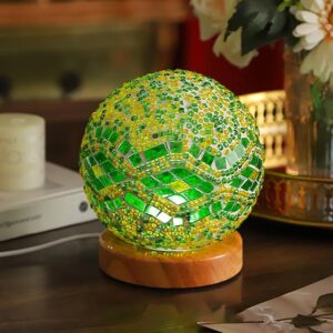 Lampara de mesa esférica, ondas verdes mostacilla verde (Baroque B Green)