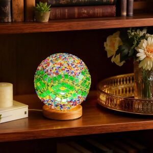 Lampara de mesa esférica, ondas verdes mostacilla multicolor (Barroque A Green)