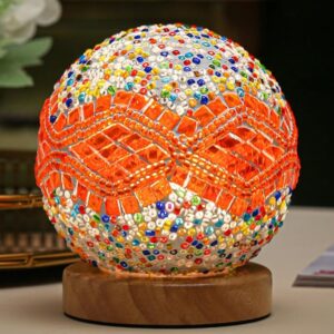 Lampara de mesa esférica, ondas naranja, mostacilla multicolor (Baroque A Orange)