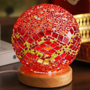 Lampara de mesa esférica, diseño ondas rojas, mostacilla roja (Baroque model B Orange)