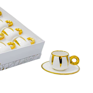 Set 12 tazas, 12 platos porcelana,diseño rayado vertical (KX 2961N4-S-W-24S)