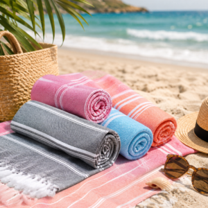 Toalla Playera individual, colores Salmón, Verde, Celeste, Rosado, Ocre, Gris