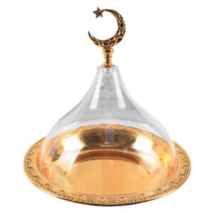 Bandeja metalica dorada tapadera de acrilico sujetador de luna dorado